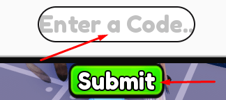 Enter a Code box and Submit button to redeem codes in Saber Battle Simulator