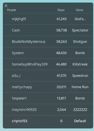 Slap Battles user board example