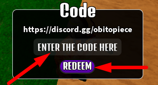 The code redeeming interface in OBITO Piece