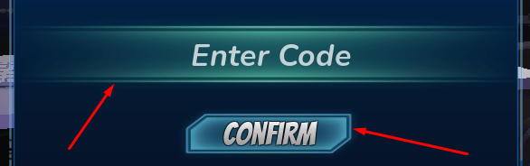 The Enter Code box and CONFIRM button in Marvel Infinity