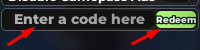 The "Enter a code here" box and Redeem button in RNG Battles
