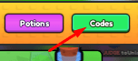 Codes button that reveals the code redemption interface