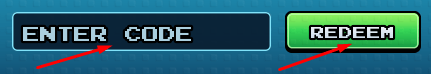 ENTER CODE box and REDEEM button to use codes in Sticky Hands Evolution