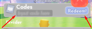The Input code here box and Redeem! button in Fashion Disaster