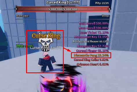 The Curse King and Dismantle Fang's drop rate in Sailor Piece