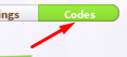 Codes button in Uma Racing