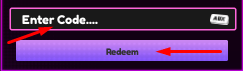 The "Enter Code" box and Redeem button in Anime Leveling