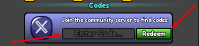 The Enter Code... box and Redeem button in Treasure Incremental