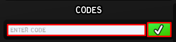 Slime Incremental enter codes box and green tick icon