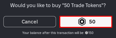 Blade Ball 50 Tokens confirm purchase button