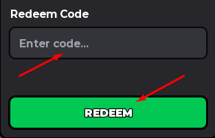 Enter code box and REDEEM button to redeem codes in Survive The Night