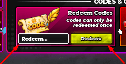 The Redeem... box and Redeem button in Anime Avatar Fighting