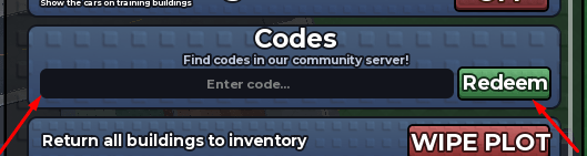 The Enter code... box and Redeem button in Mini Race