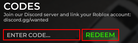 Wanted enter codes box and redeem button