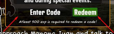 The Enter Code box and Redeem button in Diesel n' Steel