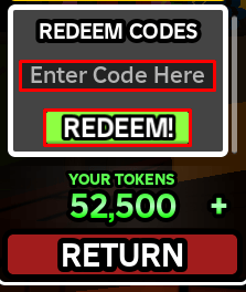 BOMBARD enter codes box and redeem button
