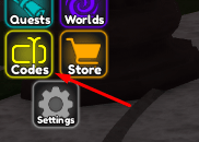 Codes button that reveals the redeem code interface