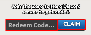 Zero to Hero enter codes box and claim button
