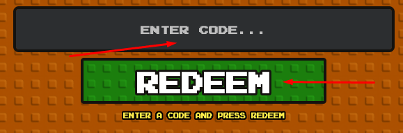 ENTER CODE box and REDEEM button to redeem codes in Gnomes!