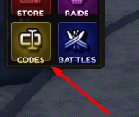 The CODES button in Anime Card Battle X
