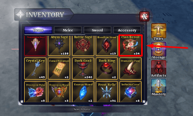 The "Clan Reroll" item in Sailor Piece