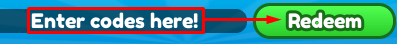 The "Enter codes here" box and Redeem button in Luxury Mansion Tycoon