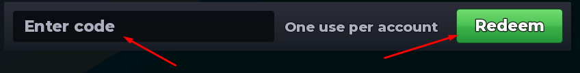 Enter code box and Redeem button to use codes in PORTALS