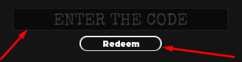 The ENTER THE CODE box and Redeem button in Kaiju Paradise