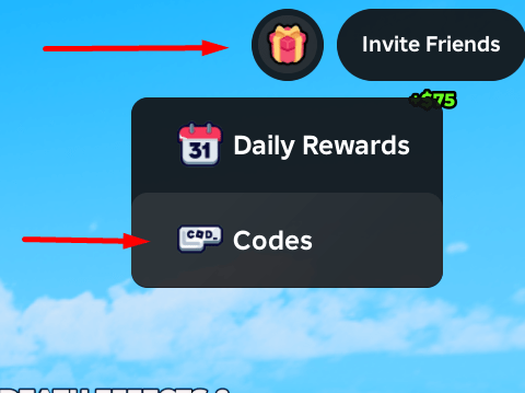 The present icon and codes menu botton in Dodge or Die