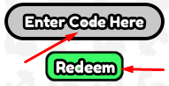 Enter Code Here box and Redeem button to redeem codes in Get Muscles Simulator
