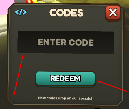 The ENTER CODE box and REDEEM button in Giant Simulator CLASSIC