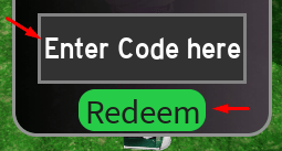 The "Enter Code here" box and Redeem button in Giant Universe RP