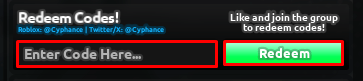 Blades enter codes box and redeem button