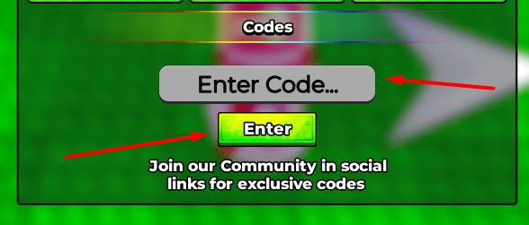 The Enter Code... box and Enter button in Chase A Lucky Block For Brainrots