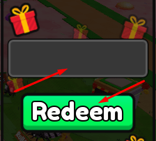 Text box and Redeem button to redeem codes in Build An Ant Empire