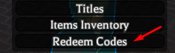 The "Redeem Codes" button in Elementalism
