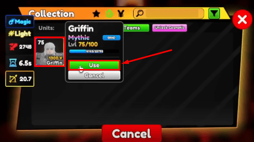 Anime Adventures Griffin Use button