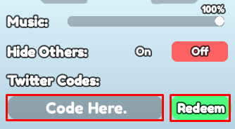 oMega Obby enter codes box and redeem button