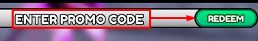 The "ENTER PROMO CODE" box and REDEEM button in Slime Slaying Simulator
