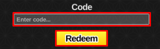 Demon Arena enter codes box and redeem button