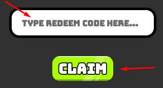 The "Type Redeem Code Here" box and CLAIM button in Dig to Earth's Core