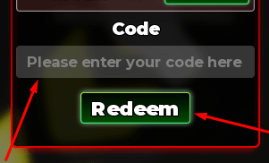 The Please enter your code here box and Redeem button in Press 99 Buttons To Exit