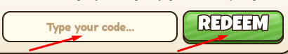 Type your code box and REDEEM button in Run Your Own Farmstead!