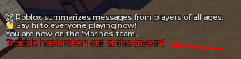 The "Trouble has broken out at the tavern!" message in Blox Fruits