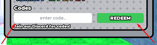 The enter code... box and REDEEM button in Build A Soccer Stadium
