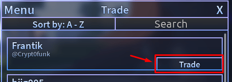 The "Trade" button in AUT's Trade menu