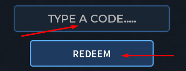 TYPE A CODE box and REDEEM button to redeem codes in Saber Unbound
