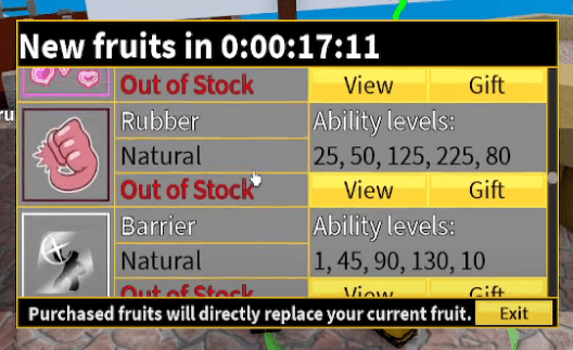 Blox Fruits Fruit purchase menu