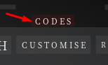 Codes button that reveals the redeem code interface