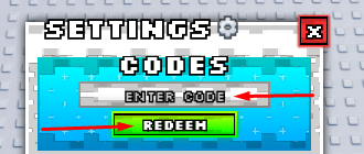 Settings for Noob Tower Defense where you can enter and redeem codes